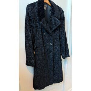 Woman's Vintage Banana Republic Double Breasted Black Wool Trench Coat ~ Size L